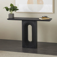 Console en bois avec base à piédestal ovale sculptée - Noir - Roche River Decor
