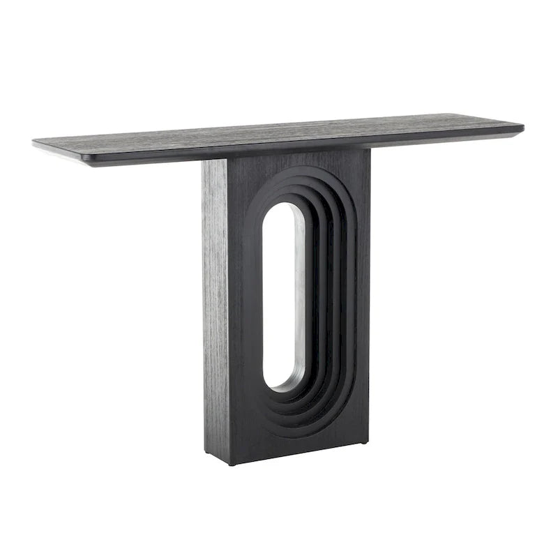 Console en bois avec base à piédestal ovale sculptée - Noir - Roche River Decor