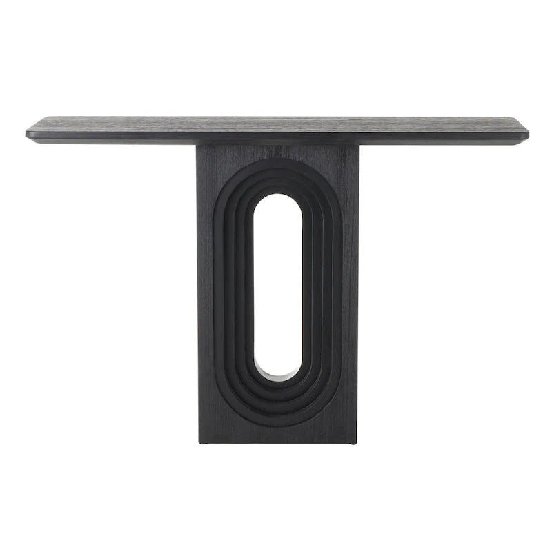 Console en bois avec base à piédestal ovale sculptée - Noir - Roche River Decor