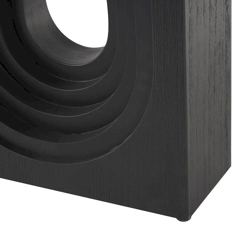Console en bois avec base à piédestal ovale sculptée - Noir - Roche River Decor