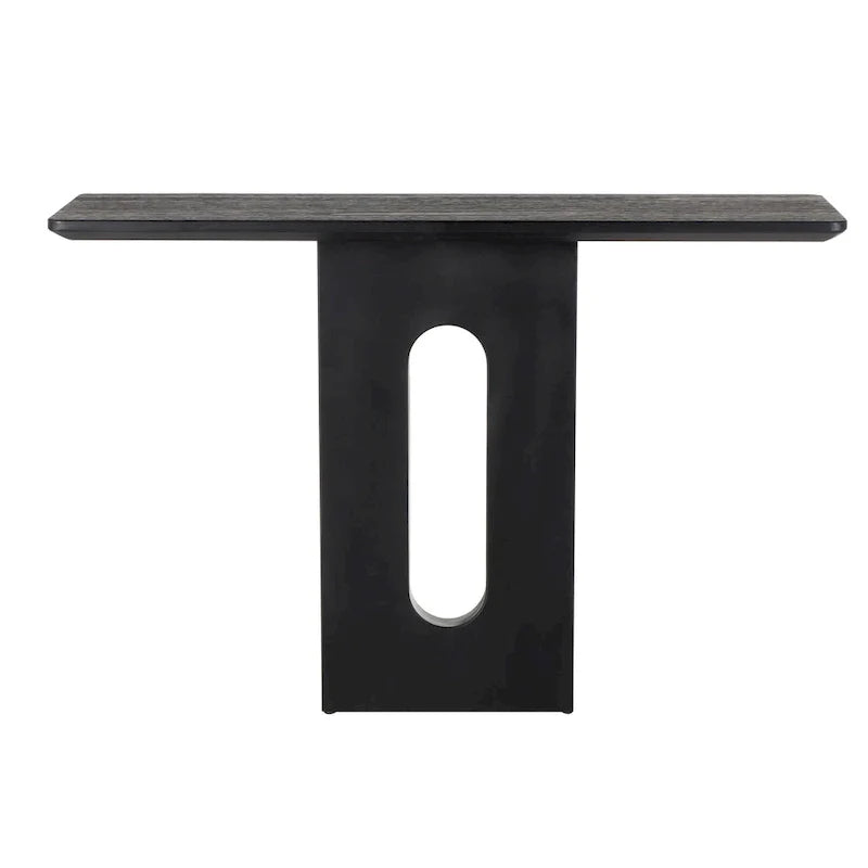 Console en bois avec base à piédestal ovale sculptée - Noir - Roche River Decor