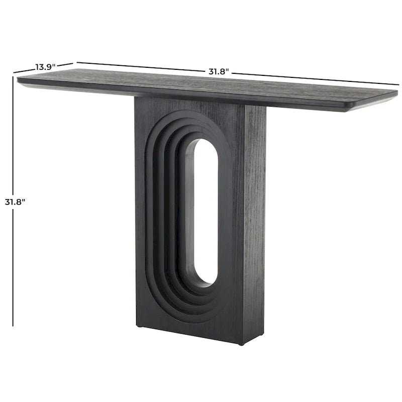 Console en bois avec base à piédestal ovale sculptée - Noir - Roche River Decor
