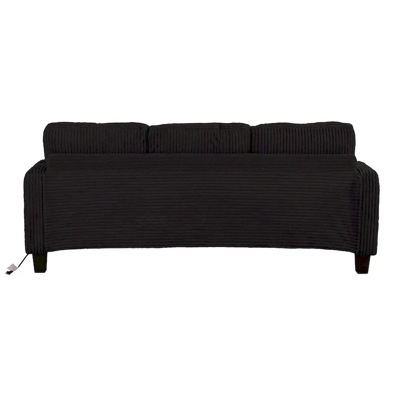 Canapé 3 places moderne en velours côtelé rectangulaire avec port USB et 2 oreillers