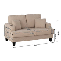 61 Petit canapé deux places beige avec 2 coussins et porte-gobelet