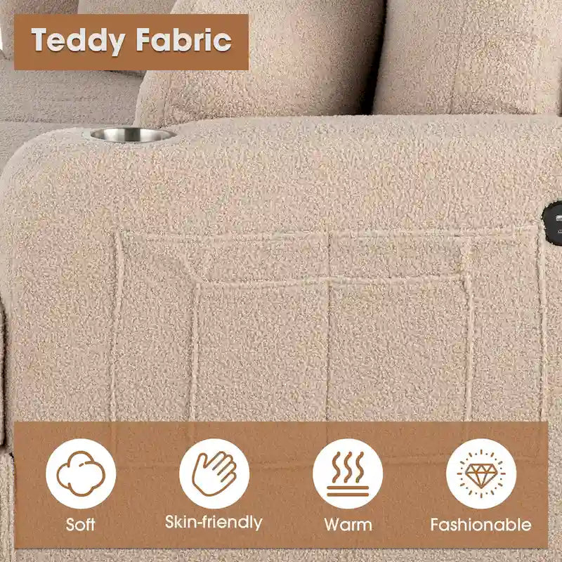 61 Petit canapé deux places beige avec 2 coussins et porte-gobelet