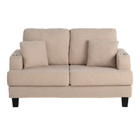 61 Petit canapé deux places beige avec 2 coussins et porte-gobelet