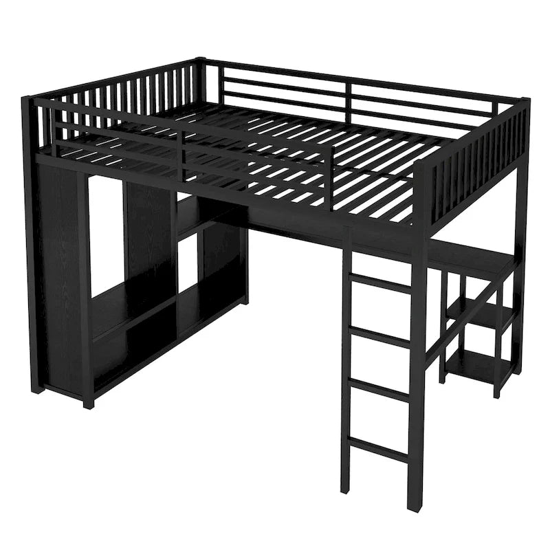 Cadre de lit mezzanine taille Full XL avec penderie intégrée