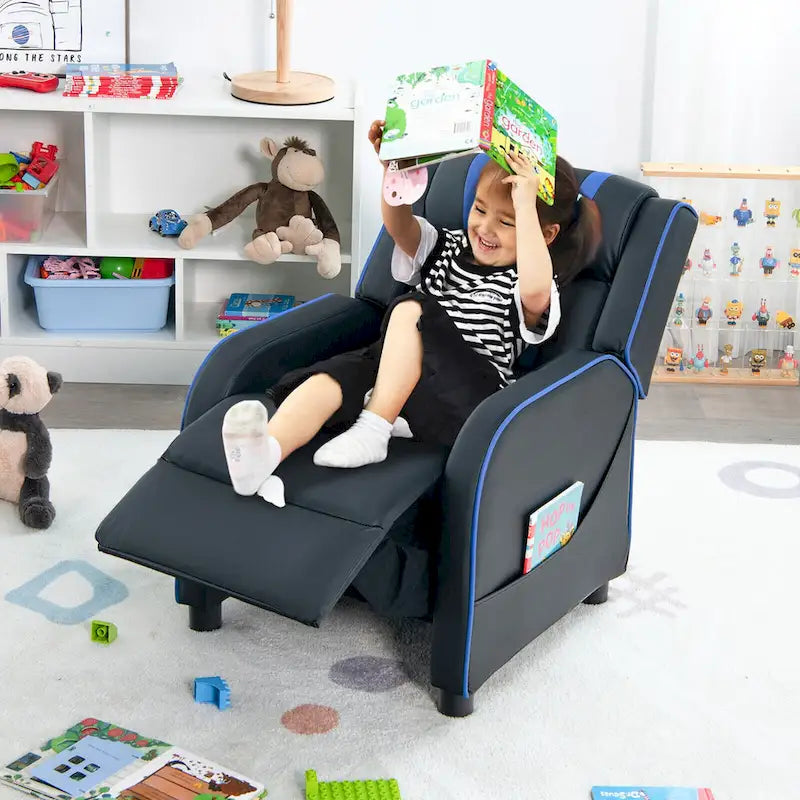 Fauteuil Inclinable Enfant Gymax Ergonomique en Cuir avec Repose-Pieds