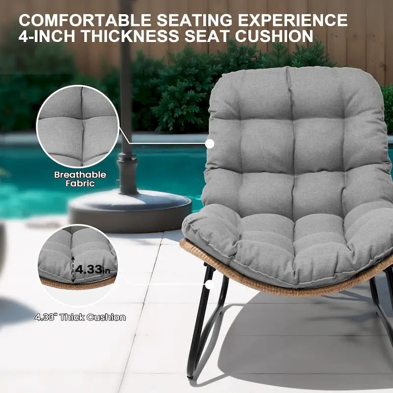 Chaises Papasan d'extérieur avec coussin en rotin PE, chaises cosy de patio avec table d'appoint