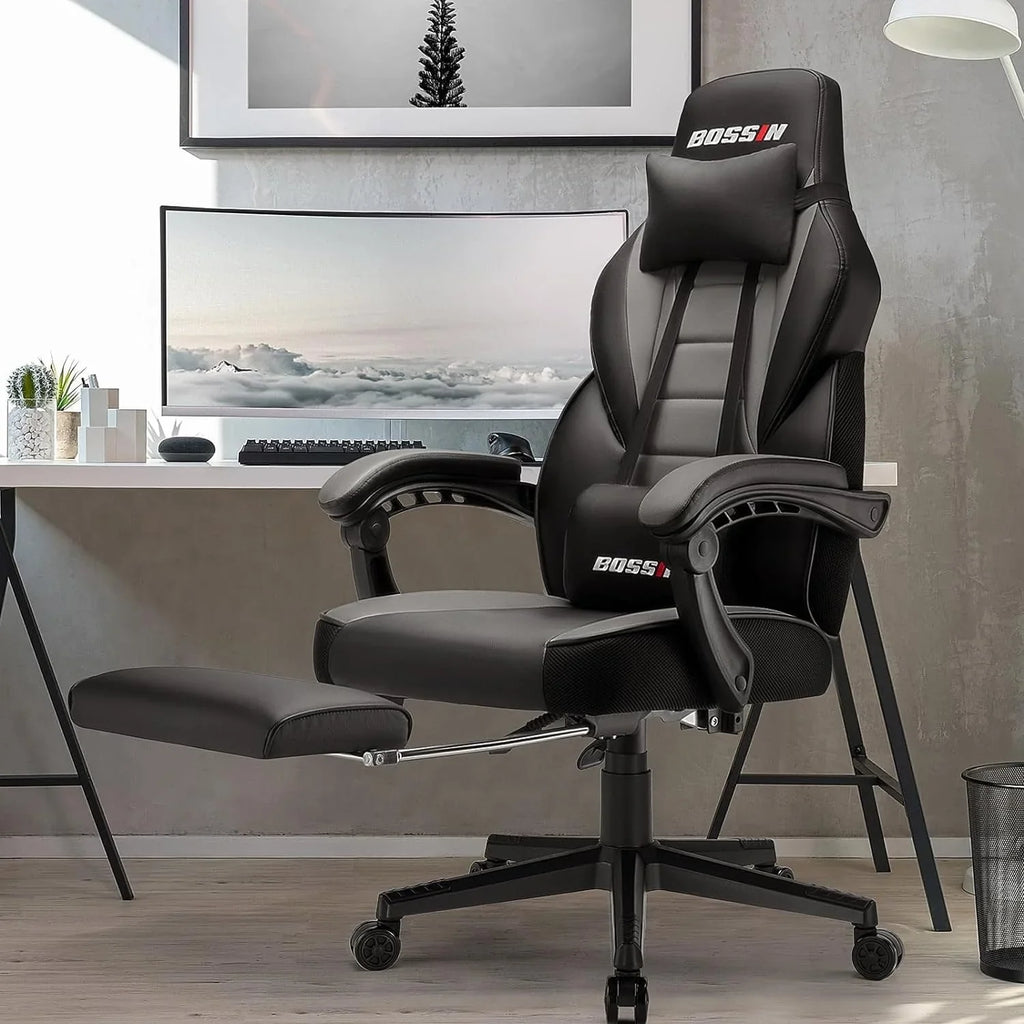BOSSIN Chaise de gaming style racing, chaise de gamer grande et haute 300 lb à dossier haut chaise informatique