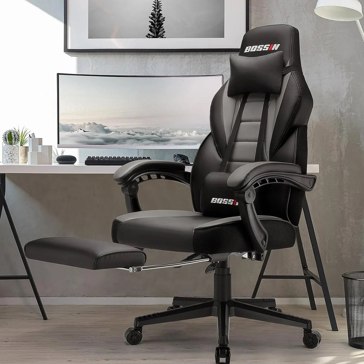 BOSSIN Chaise de gaming style racing, chaise de gamer grande et haute 300 lb à dossier haut chaise informatique