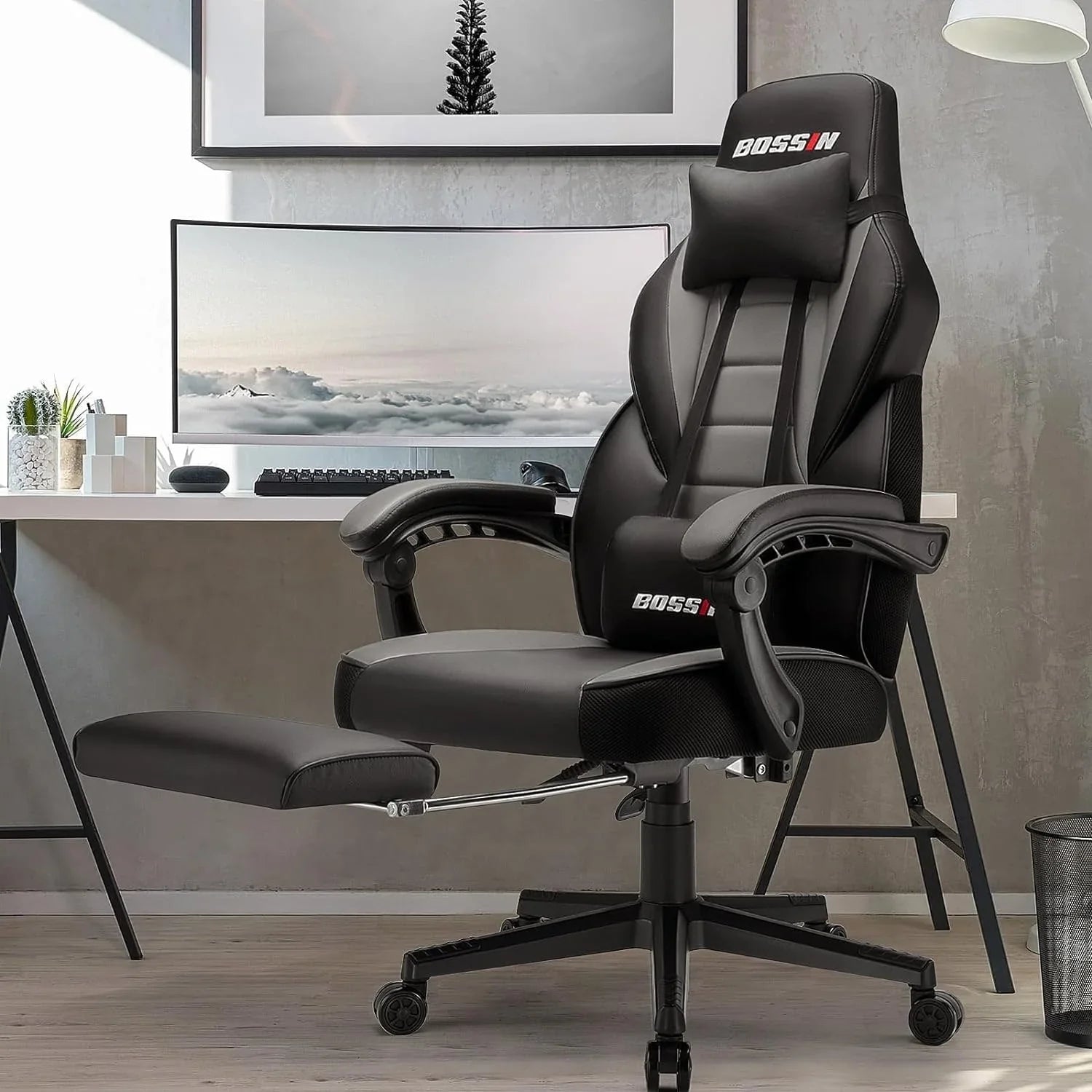 BOSSIN Chaise de gaming style racing, chaise de gamer grande et haute 300 lb à dossier haut chaise informatique