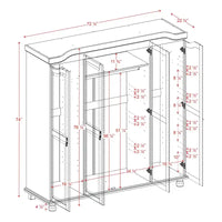 Palace Imports Kyle Armoire 4 portes 100 % en bois massif avec portes en bois massif ou portes miroir