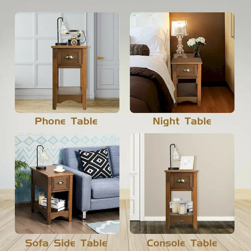 Ensemble de 2 tables d'appoint contemporaines compactes Gymax avec tiroir - 13 X 22 X 23 (L X l X H)