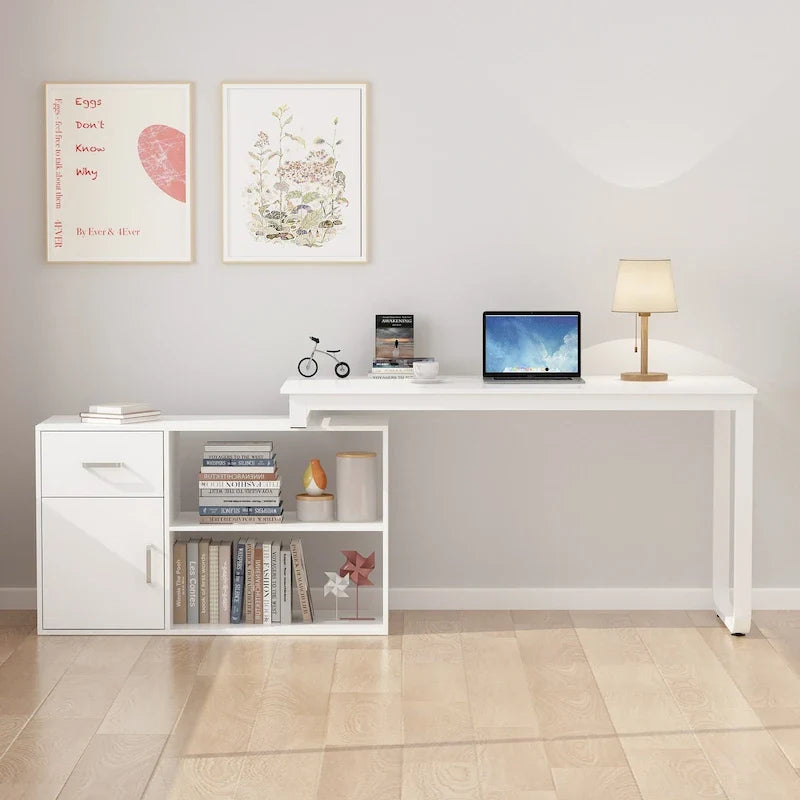 Bureau d'angle réversible blanc pivotant Bureau d'ordinateur