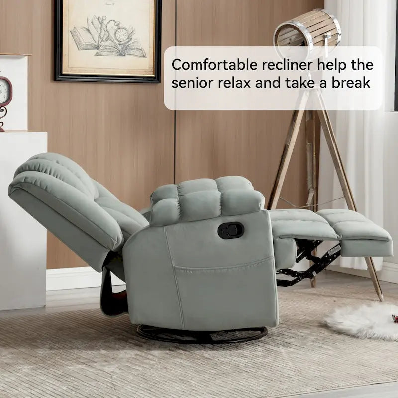 Fauteuil Inclinable Pivotant à Bascule en Tissu Lazy Boy, Grand Fauteuil Inclinable Manuel Surdimensionné avec Accoudoirs Matelassés et Dossier à Coussin