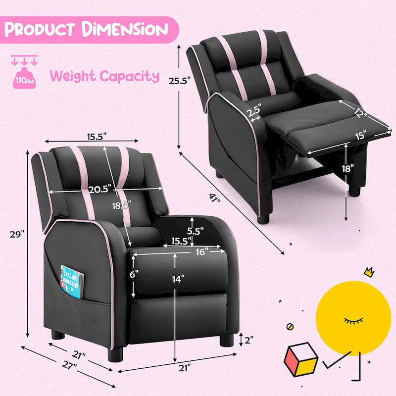 Fauteuil Inclinable Enfant Gymax Ergonomique en Cuir avec Repose-Pieds