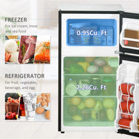 HOMCOM Mini-réfrigérateur double porte avec congélateur, réfrigérateur compact 3.2 pi³ avec étagère réglable, thermostat réglable