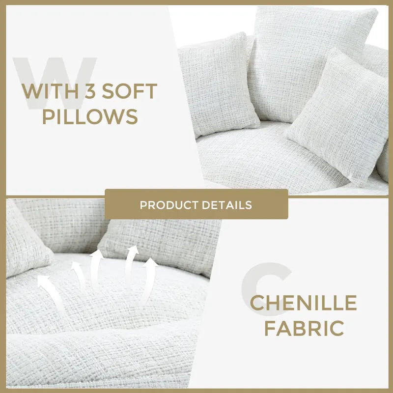 Canapé paresseux à dossier haut en chenille avec 3 coussins et pouf surdimensionné
