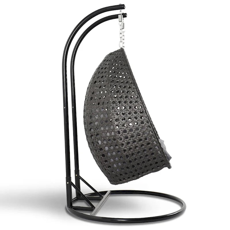 LeisureMod fauteuil œuf suspendu 2 personnes avec support - balancelle hamac d'extérieur / intérieur en rotin tressé avec coussins