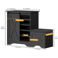 Meuble à chaussures farmhouse avec porte coulissante, banc à chaussures, meuble de rangement à 5 niveaux avec étagères réglables pour 20 paires