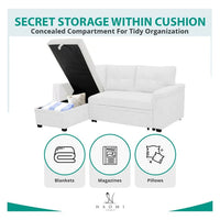 Canapé sectionnel réversible avec lit escamotable, méridienne de rangement dissimulée, pieds durables,