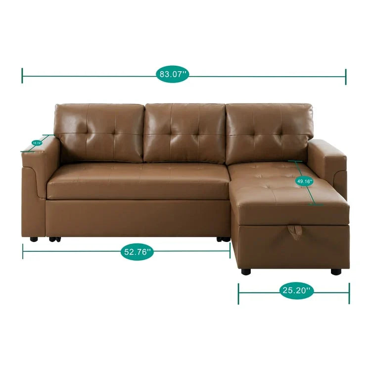 Canapé sectionnel réversible avec lit escamotable, méridienne de rangement dissimulée, pieds durables,