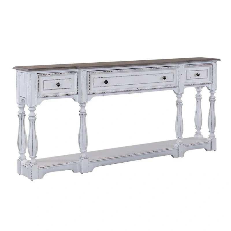 Table console de couloir 183 cm Magnolia Manor Antique White & Weathered Bark