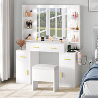 Coiffeuse avec prises intégrées et miroir éclairé, 55,1H x 43,3L x 15,74P