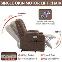 Fauteuil releveur électrique avec massage et chauffage, fauteuils inclinables larges rembourrés Lazy Boy avec USB, ports Type C et 2 porte-gobelets en acier