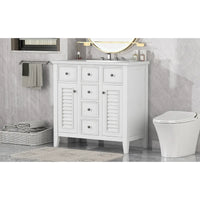 Meuble-lavabo avec vasque en céramique, deux placards et cinq tiroirs