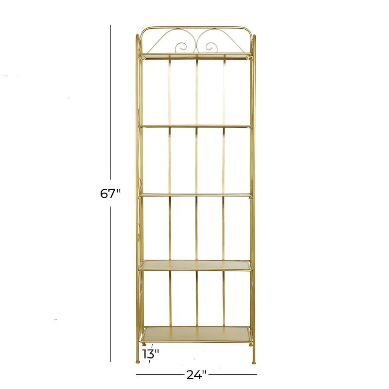 Étagère de boulanger pliante haute en métal à volutes, intérieure et extérieure, 5 étagères - Or ou blanc - Roche River Decor