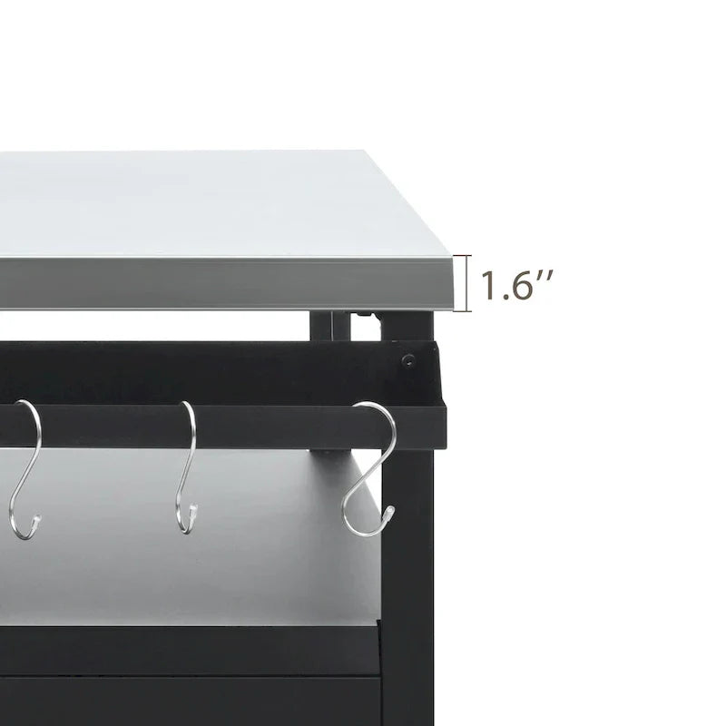 Ilot de cuisine extérieur avec plateau en acier inoxydable, table de chariot de barbecue en métal avec armoire de rangement - S.O.