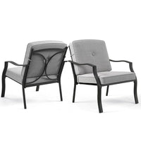 Gymax Lot de 2 chaises de salle à manger d'extérieur en métal robustes avec coussins
