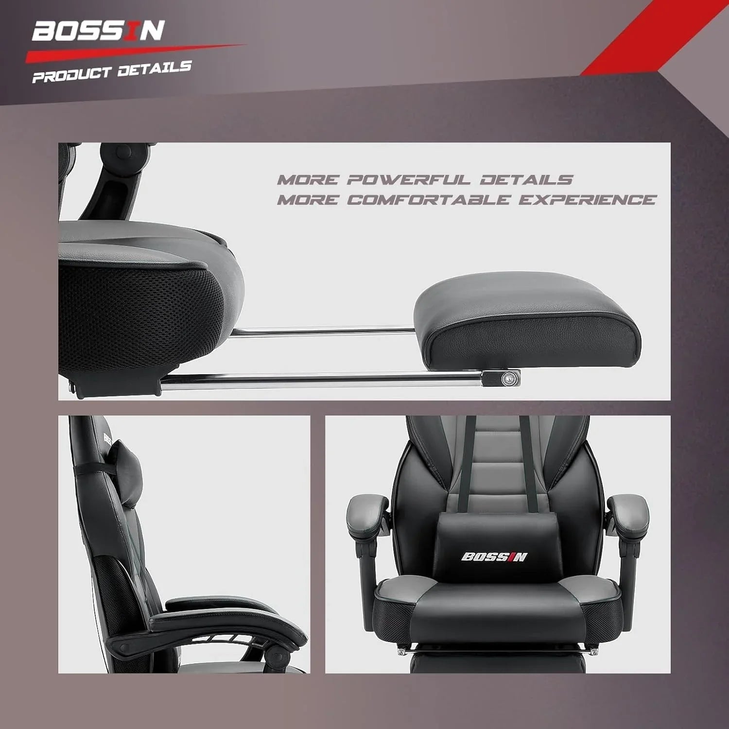 BOSSIN Chaise de gaming style racing, chaise de gamer grande et haute 300 lb à dossier haut chaise informatique