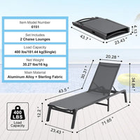 Chaises longues d'extérieur, chaises longues de patio en aluminium avec 5 positions réglables, chaises longues de piscine pliantes inclinables