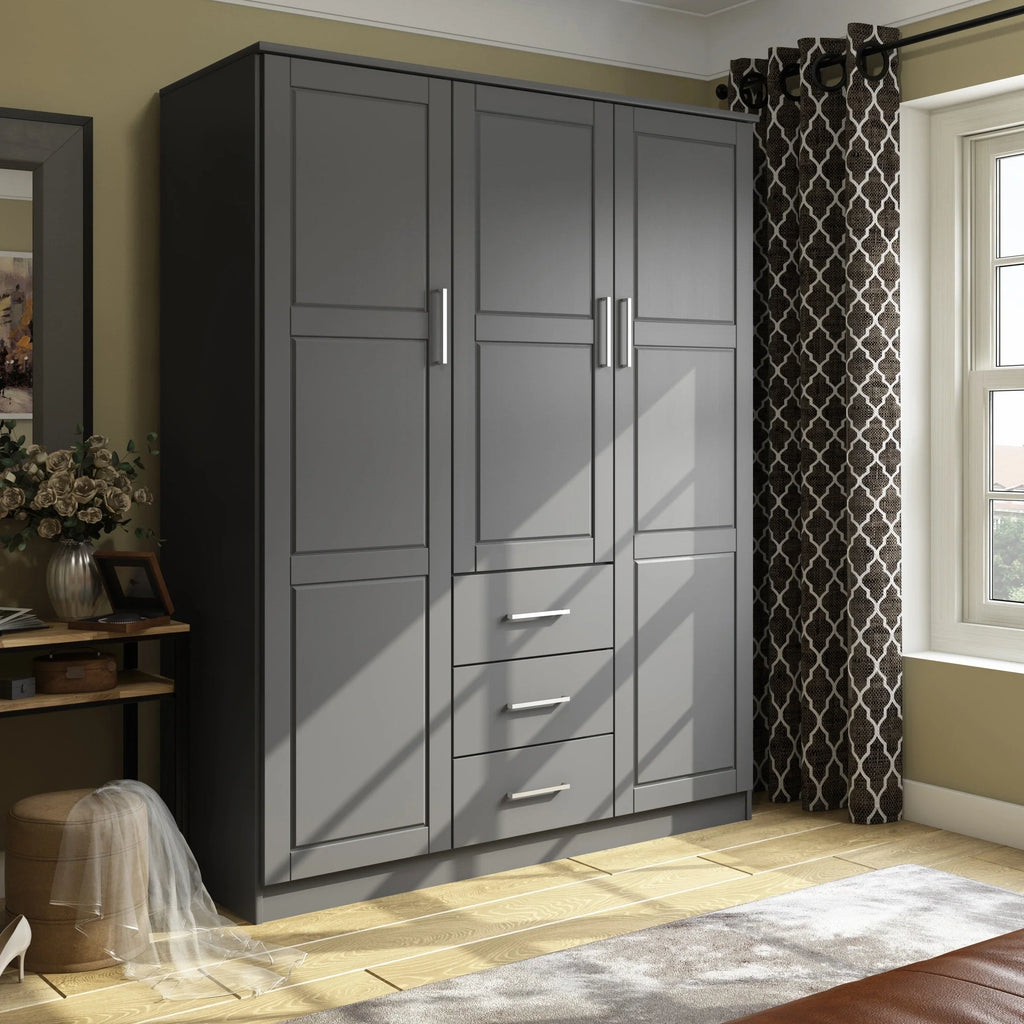 Palace Imports Armoire-penderie Cosmo 3 portes 100% bois massif avec portes en bois massif ou miroir