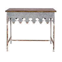 Console en métal finition zinc et bois à bord festonné