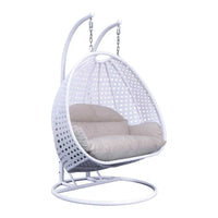 LeisureMod fauteuil œuf suspendu 2 personnes avec support - balancelle hamac d'extérieur / intérieur en rotin tressé avec coussins