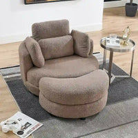 Fauteuil crapaud pivotant surdimensionné avec pouf de rangement lune