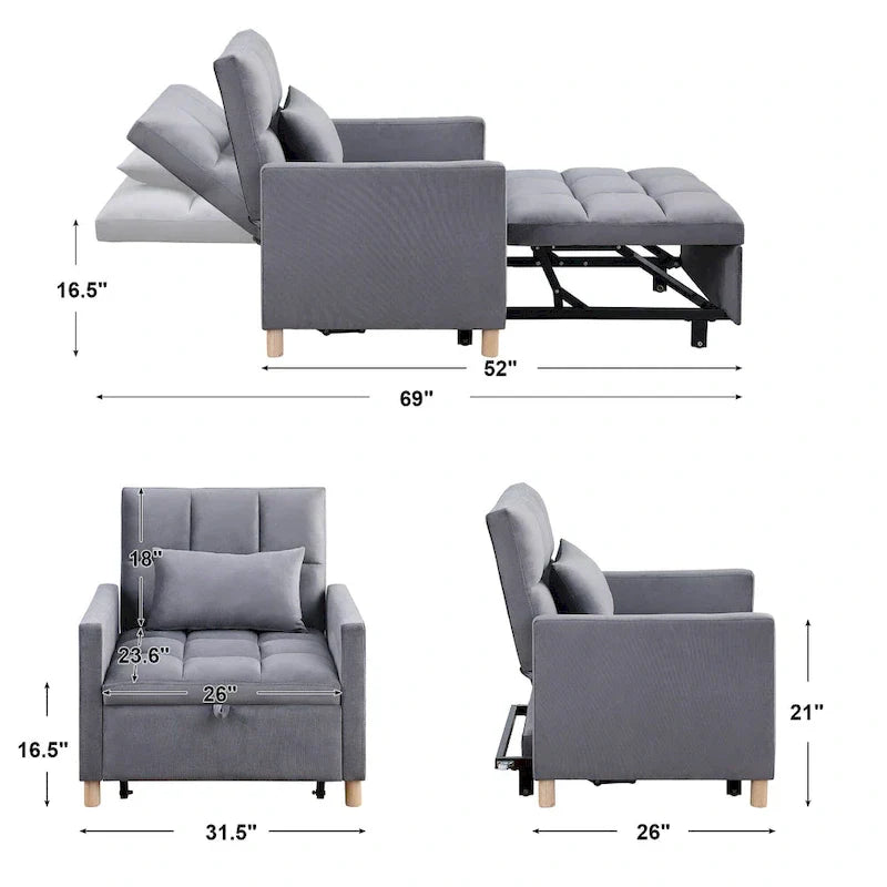 Fauteuil Lit Convertible 3 en 1, Noir