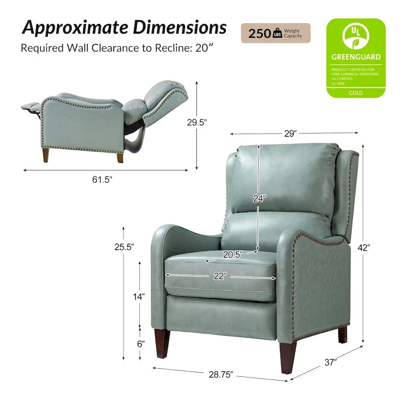 Fauteuil inclinable Brigida moderne en cuir véritable avec clous décoratifs et repose-pieds réglable (lot de 2) par HULALA HOME