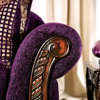 Grendel Causeuse traditionnelle violette en chenille à accoudoirs roulés par Furniture of America