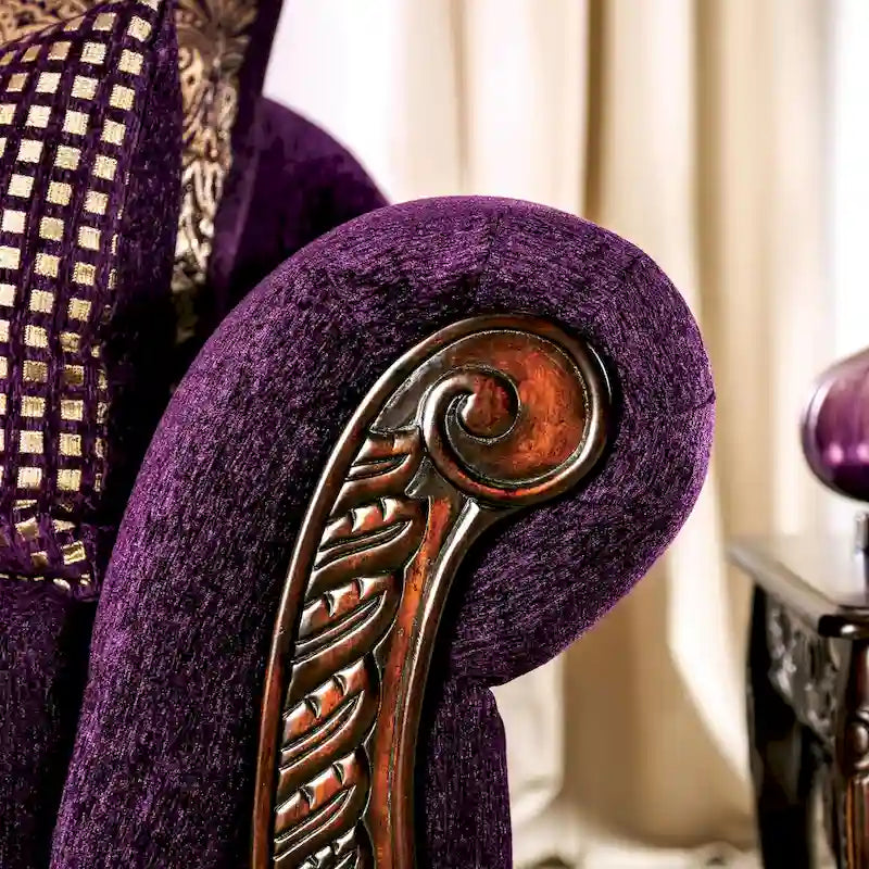 Grendel Causeuse traditionnelle violette en chenille à accoudoirs roulés par Furniture of America