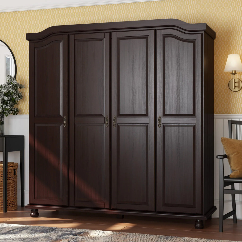 Palace Imports Armoire-penderie Kyle 4 portes 100% bois massif avec portes en bois massif ou miroir