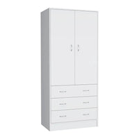 19 Armoire moderne à deux portes avec 3 tiroirs et 1 tringle de penderie pour chambre à coucher
