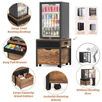 Meuble de support pour mini-réfrigérateur avec station de charge, table d'appoint avec tiroirs de rangement et meuble à roulettes