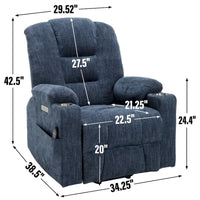 Fauteuil releveur électrique avec massage et chauffage, fauteuils inclinables larges rembourrés Lazy Boy avec USB, ports Type C et 2 porte-gobelets en acier