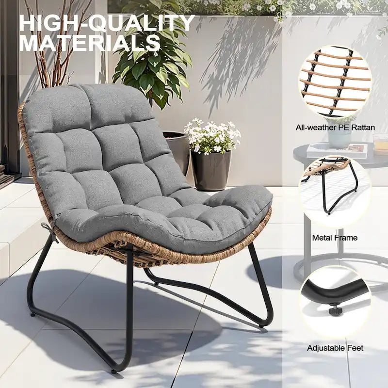 Chaises Papasan d'extérieur avec coussin en rotin PE, chaises cosy de patio avec table d'appoint