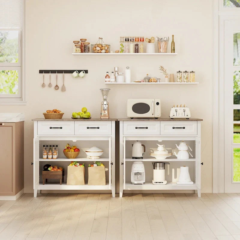 Buffet de rangement de cuisine avec 2 tiroirs, meuble de bar à café, armoire d'entrée en bois avec double porte placard